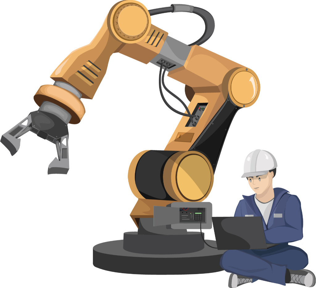 Engineer with industrial robot